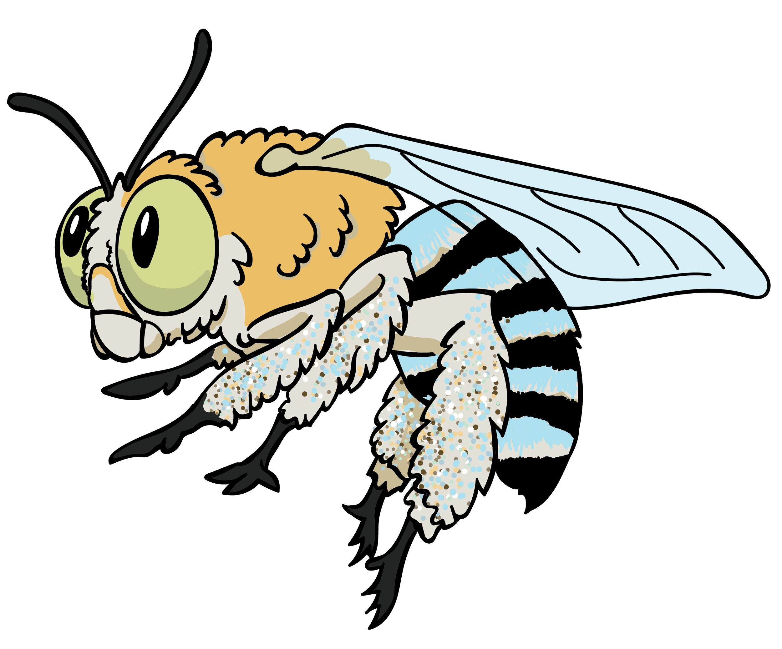 A cartoon style illustration of a blue banded bee