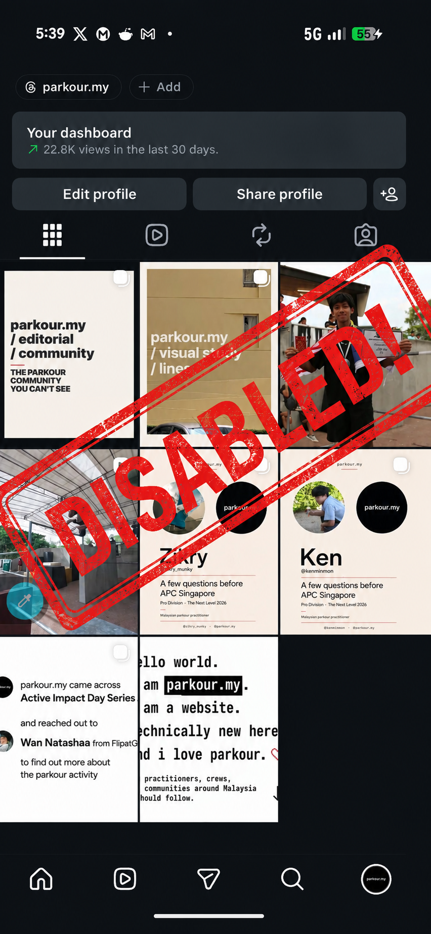 Notice: @parkour.my Instagram account disabled