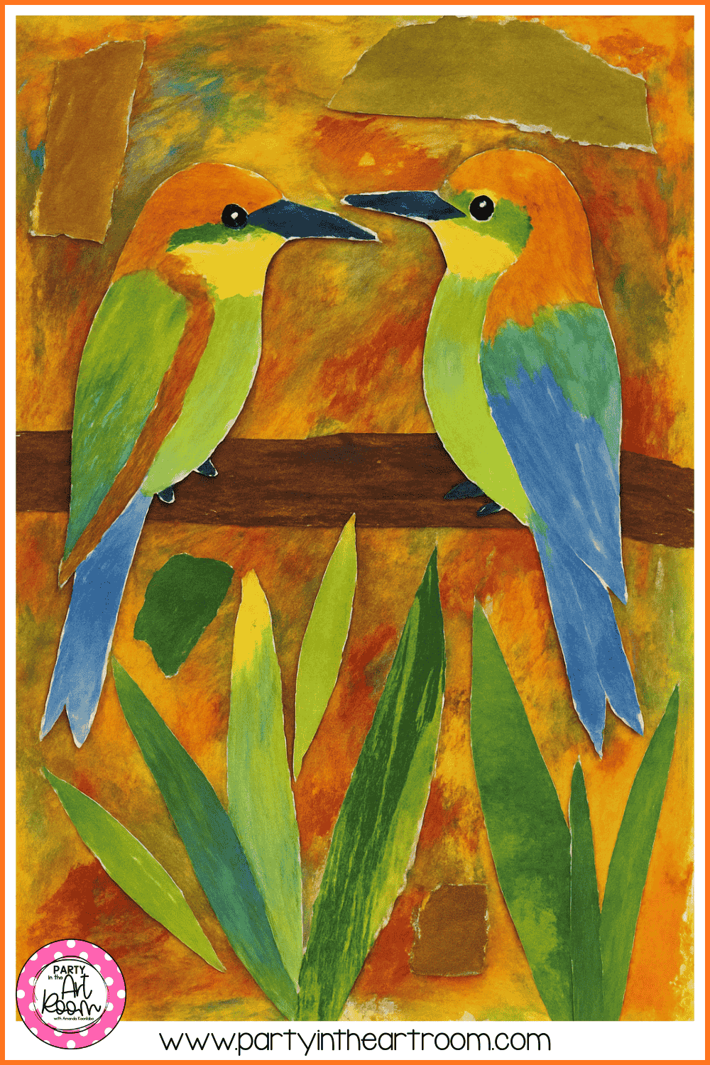 A cleanly executed bird collage similar in style to previous examples, reinforcing how choice-based collage leads to unique student outcomes.