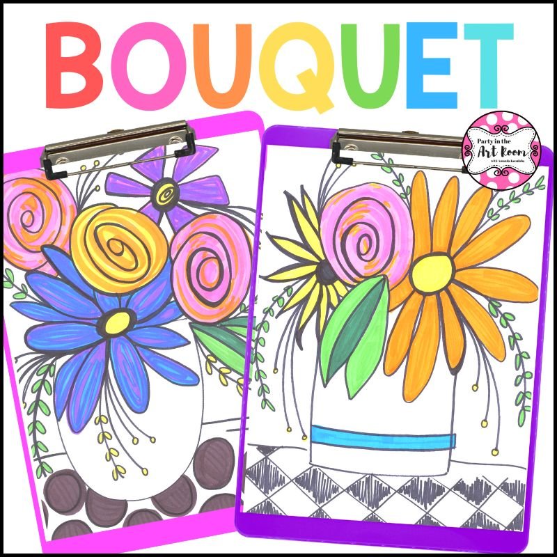 This bouquet dice roll game for art class is a great addition to any spring curriculum