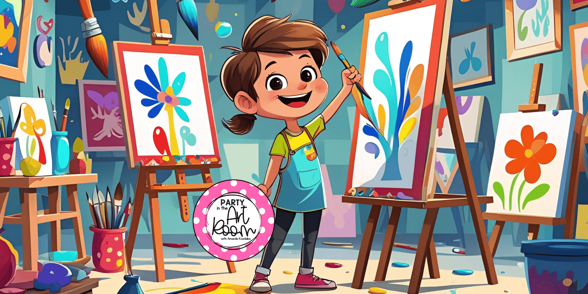 ai generated image of a child painting at an easel.