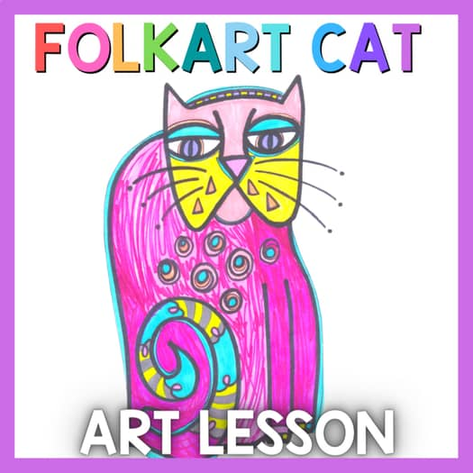 Art Lesson: Folk Art Cat | Sub Plans, Early Finishers, No Prep