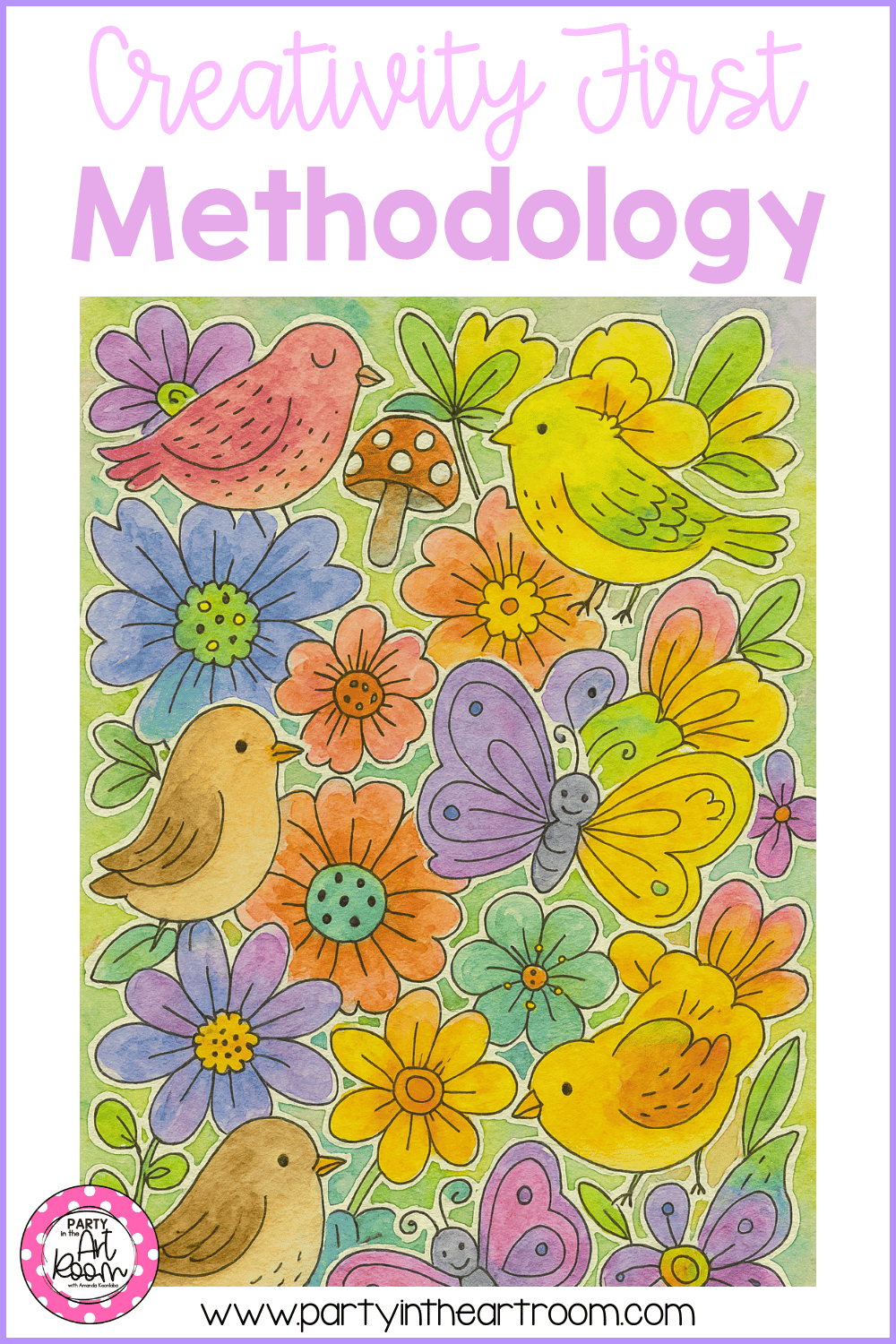 A second pastel-toned student artwork with nature-inspired imagery, reinforcing how hands-on creation allows learners to apply academic connections through personal, imaginative art-making.