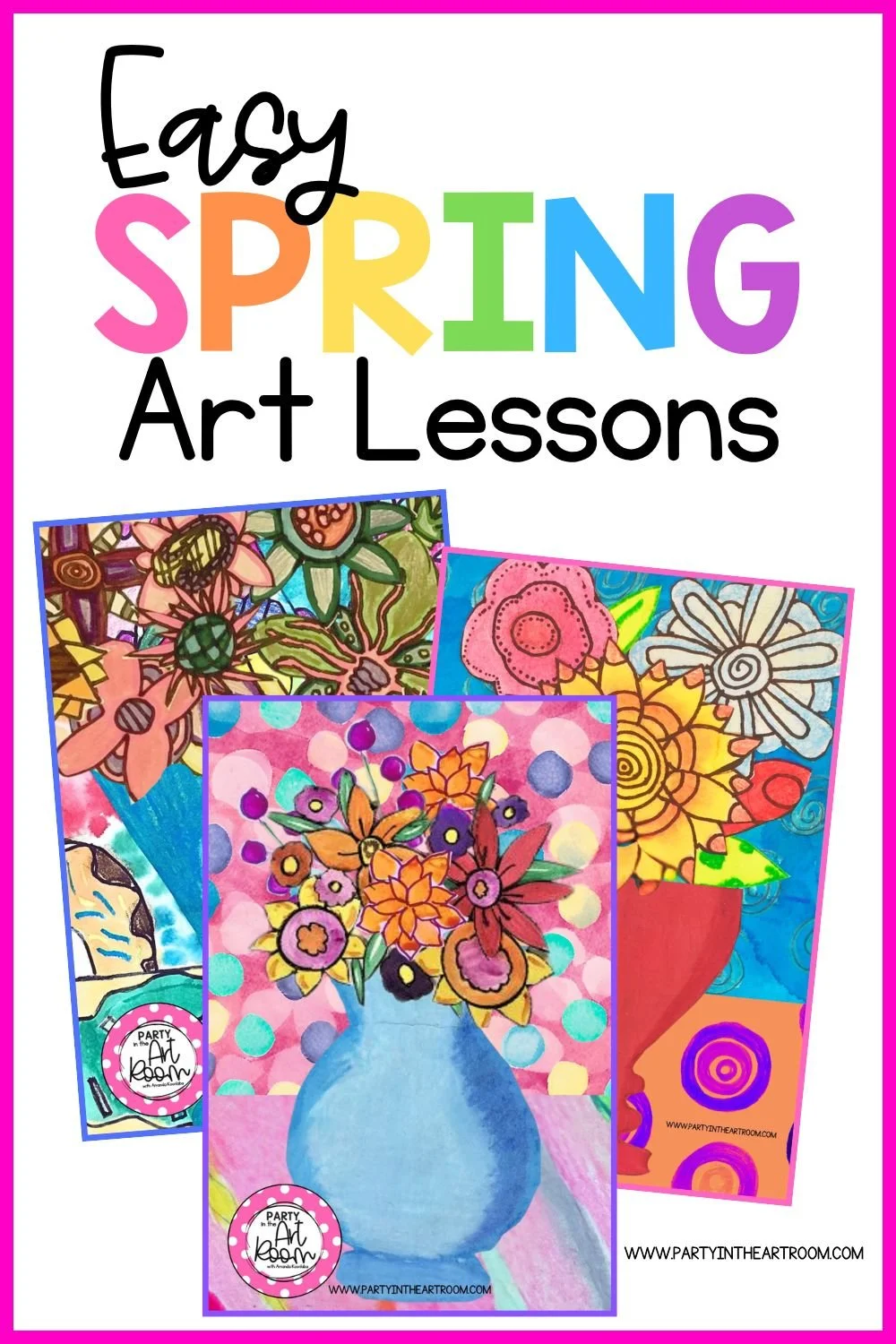 Three colorful paintings of flowers in vases, showcasing various floral designs.