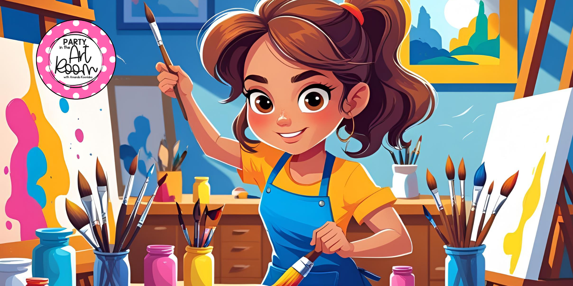 girl painting wearing yellow shirt and apron