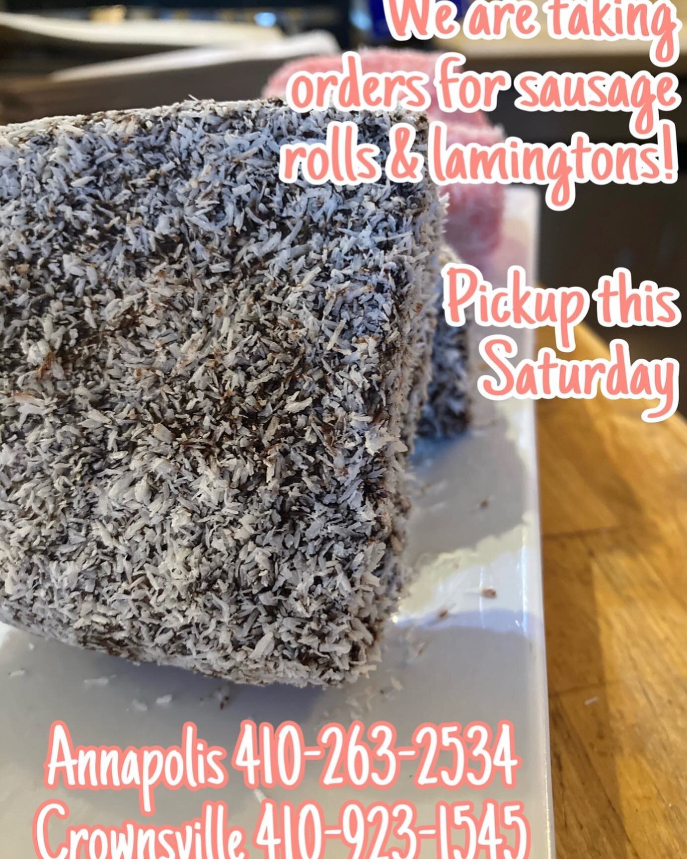 It&rsquo;s that time! #beanrush #beanrushcafe #crownsville #annapolis #westannapolis #bwmc #cafe #coffee #sausagerolls #lamingtons #preorder #aussieausaieaussie