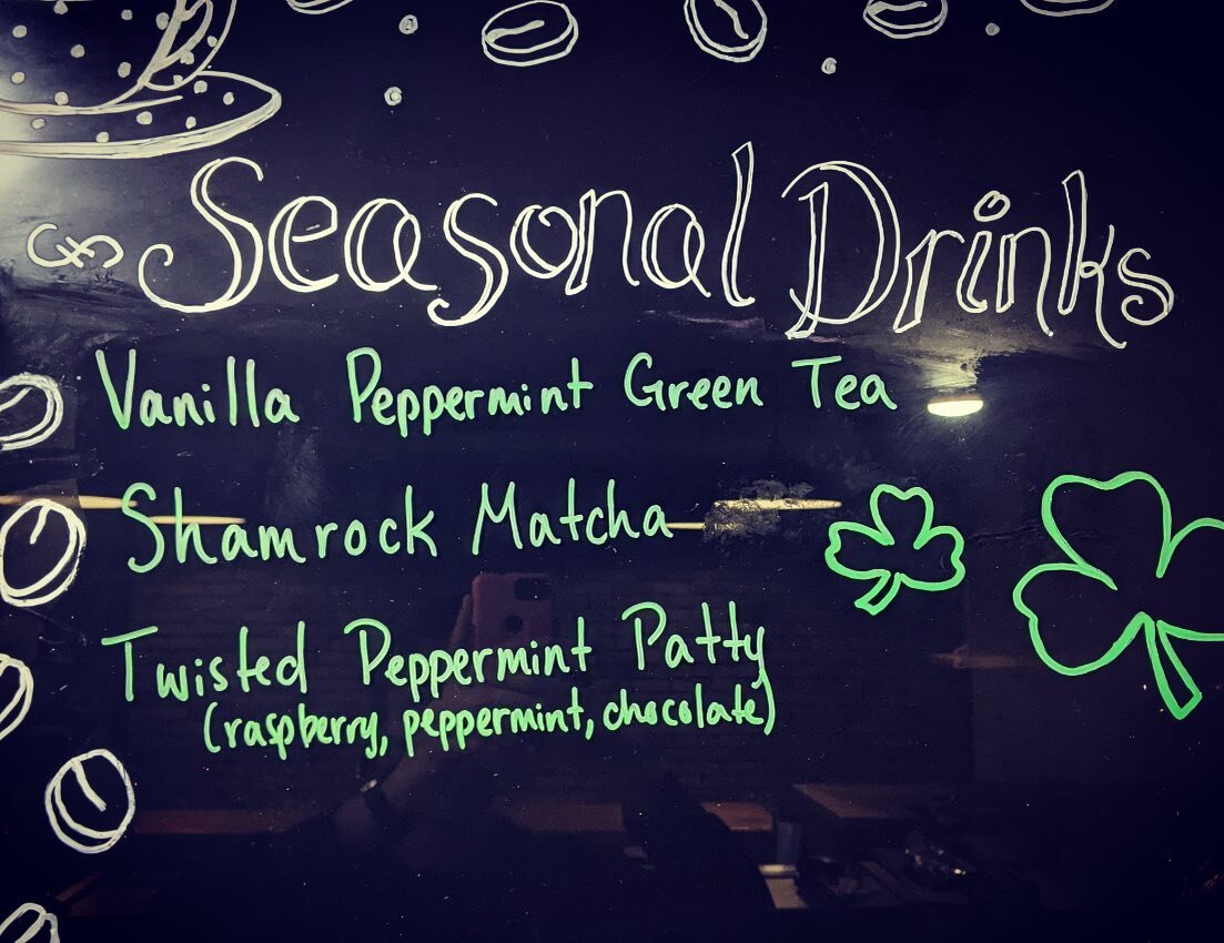 No green coffee but some fun drinks to get in the spirit! Happy St. Patrick&rsquo;s Day! #beanrush #beanrushcafe #crownsville #annapolis #westannapolis #coffee #cafe #matcha #peppermint #stpatricksday