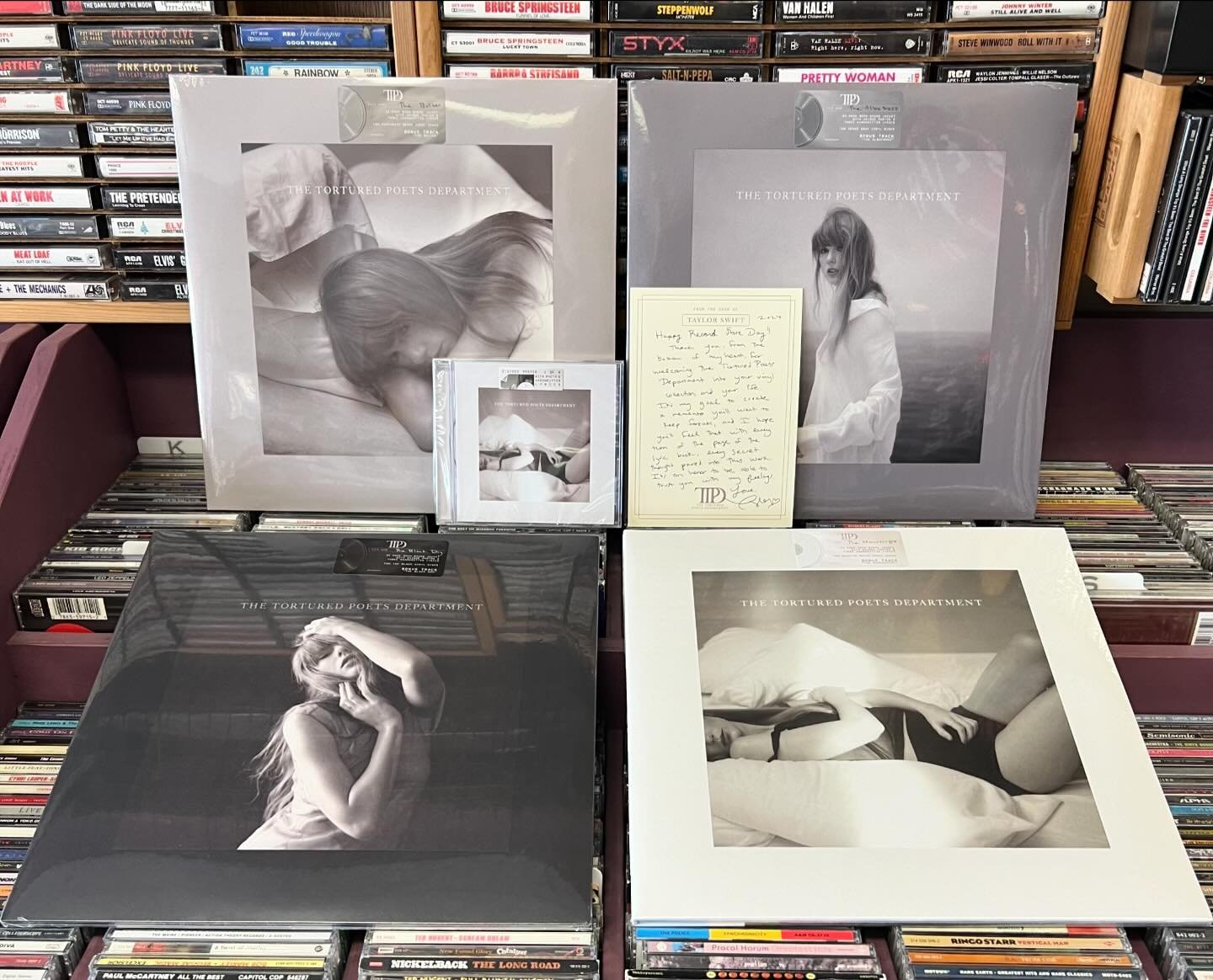 Right off the truck! All 4 variants now available and CD - also very limited special postcards available , with purchase - while supplies last - @taylorswift #taylorswift #taylor #swifties #thetorturedpoetsdepartment #indierecordstore #supportlocal