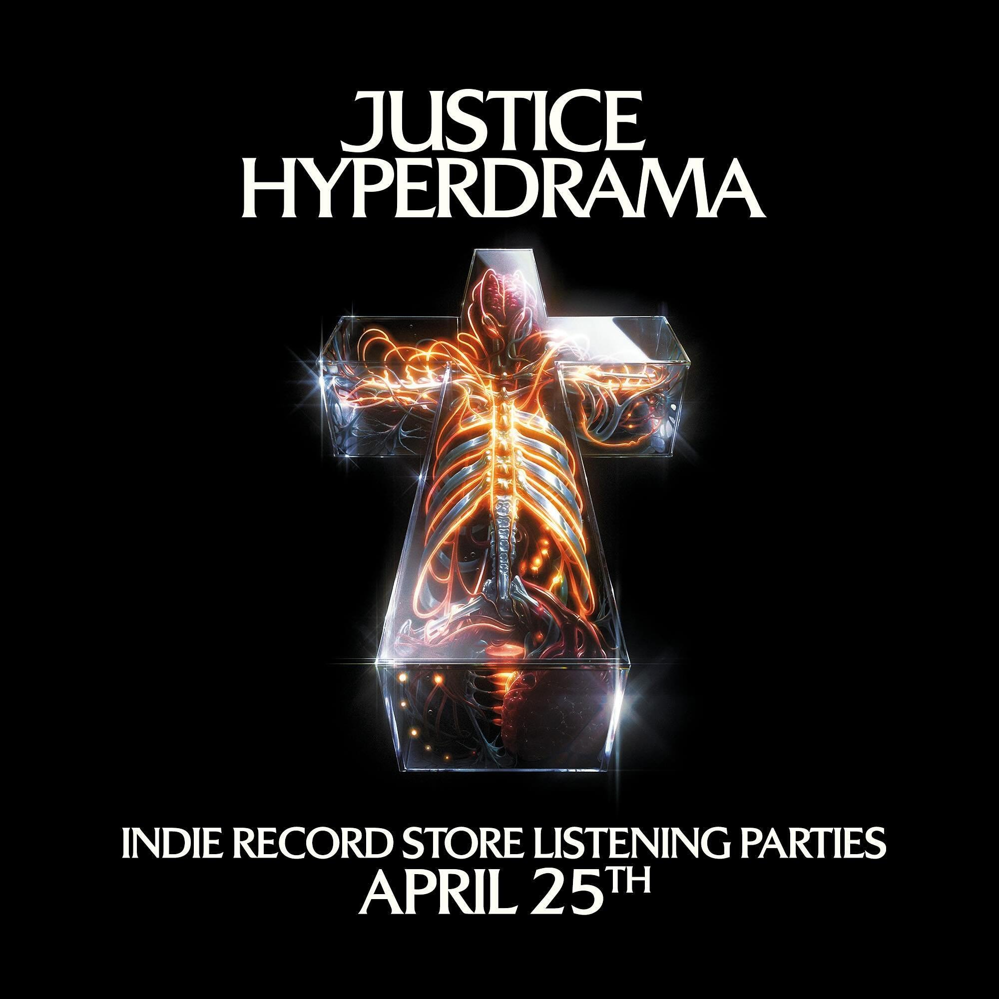 Reminder to Join us on the eve of HYPERDRAMA to be the first to hear the new album from Justice - Thursday, April 25 @ 7pm - Each attendee must RSVP via the link in our bio. We will have some cool Justice Giveways, while supplies last! See ya Thursda