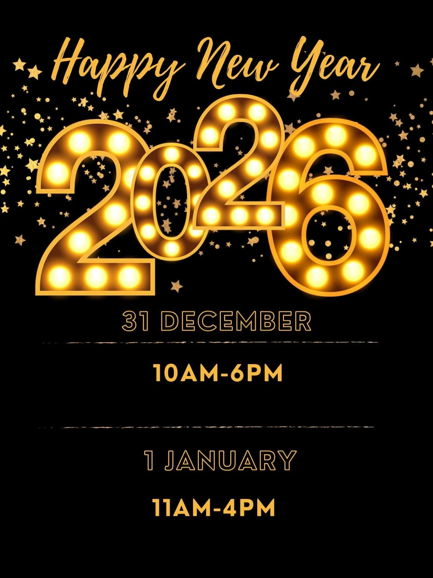 Happy &ldquo;almost&rdquo; New Year! We are here till 6pm today and we are Open tomorrow , 11am-4pm - we resume Normal Business Hours on Friday , Jan 2nd - Have a Safe &amp; Happy New Year! Thank you for all your support and looking forward to an eve