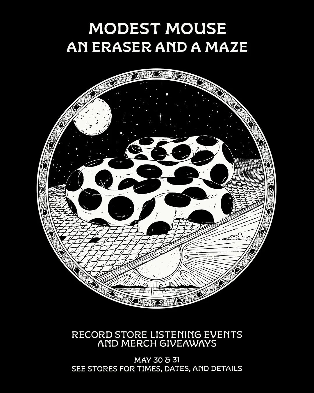 Join us on Saturday, May 30th at 5pm - as we get an advance listen to the new @modestmouse release &ldquo;An Eraser and A Maze&rdquo;. The album drops on June 5th - but be the first to hear it before it drops. Free stickers and postcards to those who