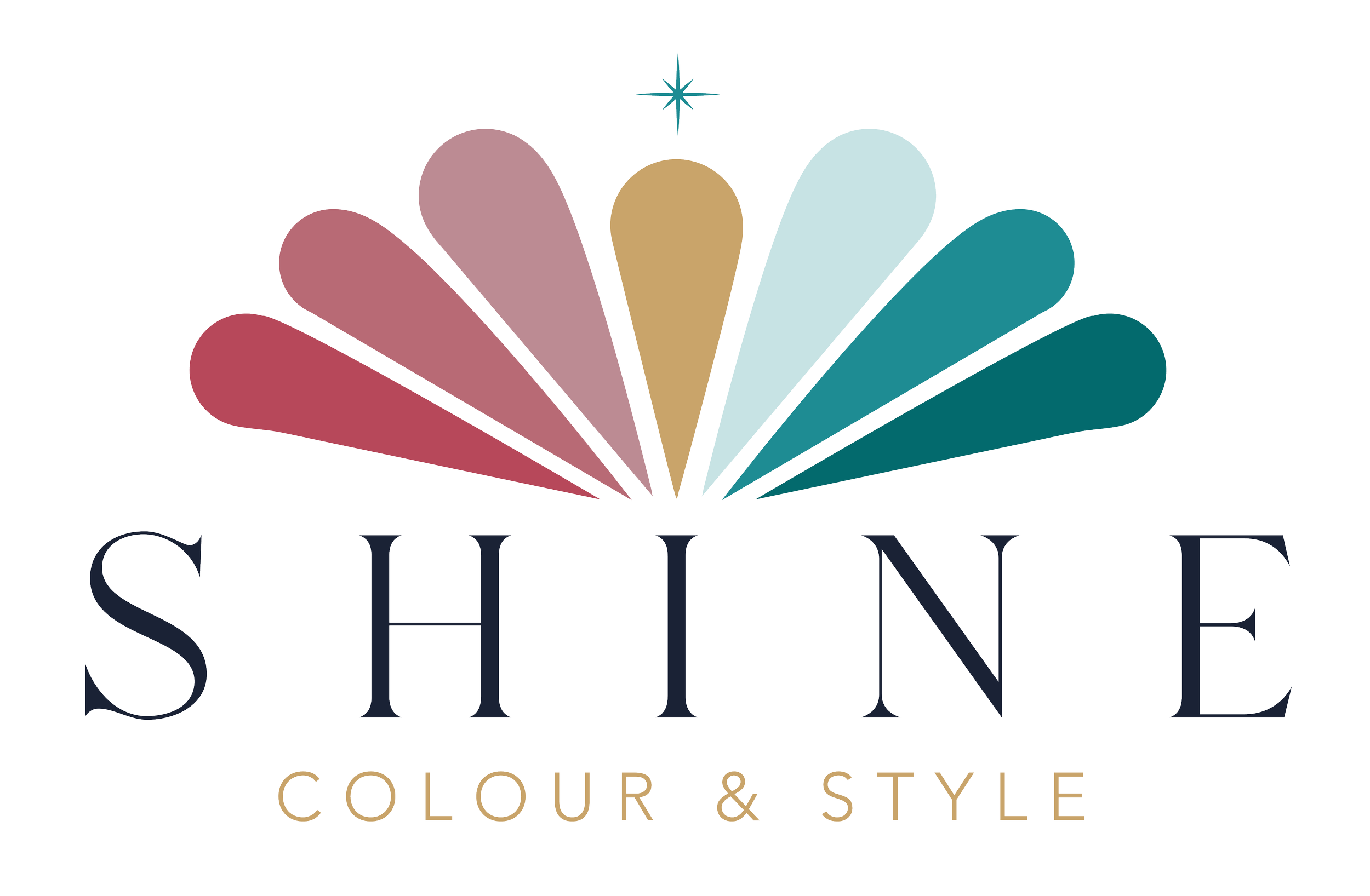SHINE Colour & Style logo featuring a colourful fan of shades, representing personal colour analysis and wardrobe styling in Perth, Western Australia.