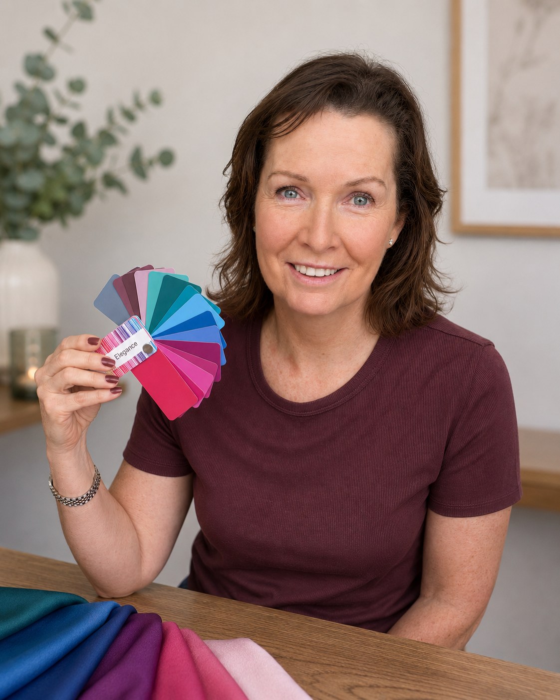Sharon Alexander holding a colour fan of her Signature colours