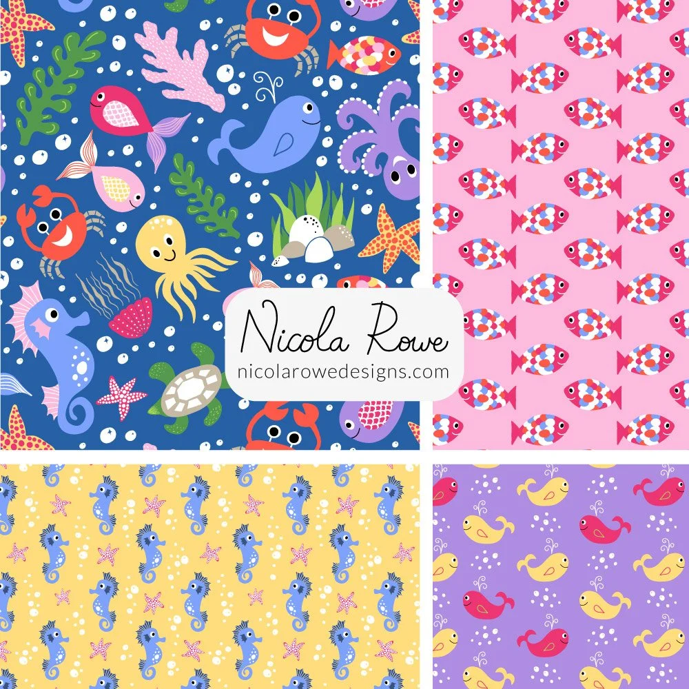 underwater sea creatures repeat pattern collection