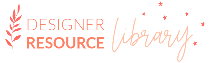 Text reading "Designer Resource Library" with decorative leaves and star accents on a black background.