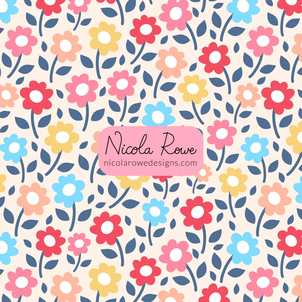 colourful bright daisy flowers pattern design.