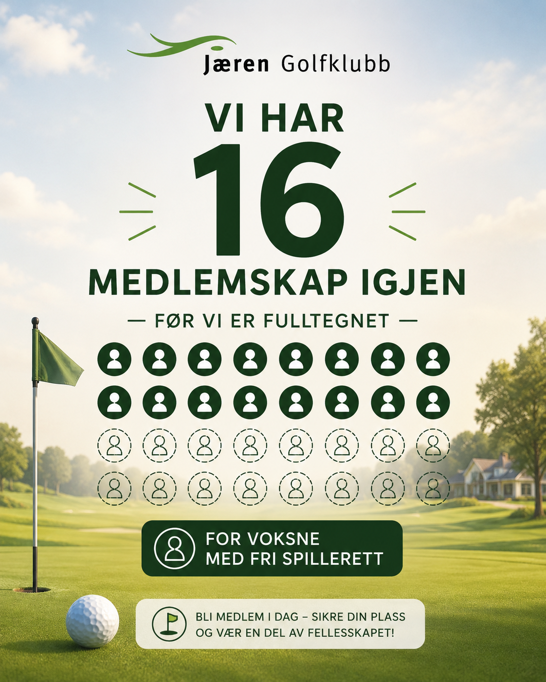Få hovedmedlemskap for voksne igjen..
