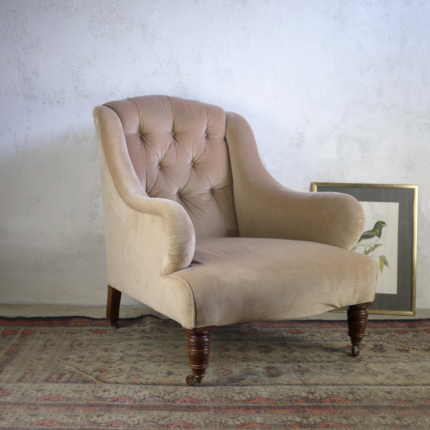 19TH CENTURY VELVET DEEP CLUB CHAIR