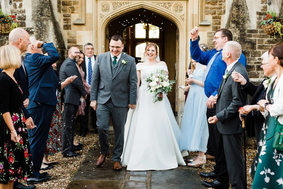 Bride and groom confetti shot