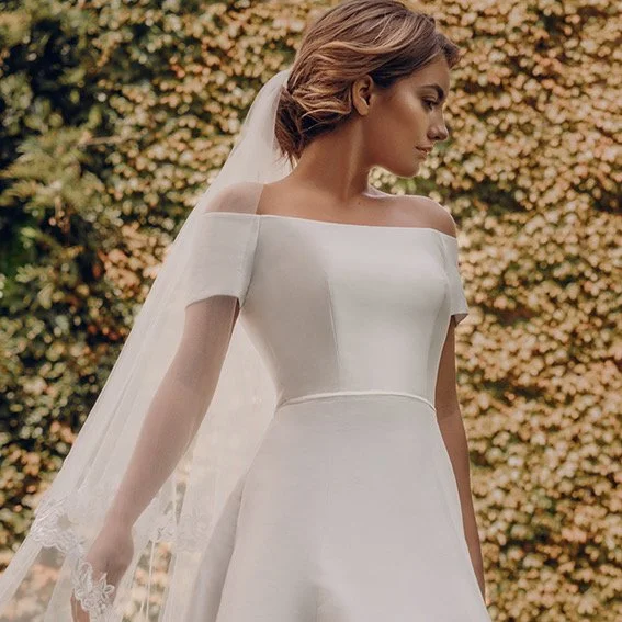 Bardot silk aline wedding dress