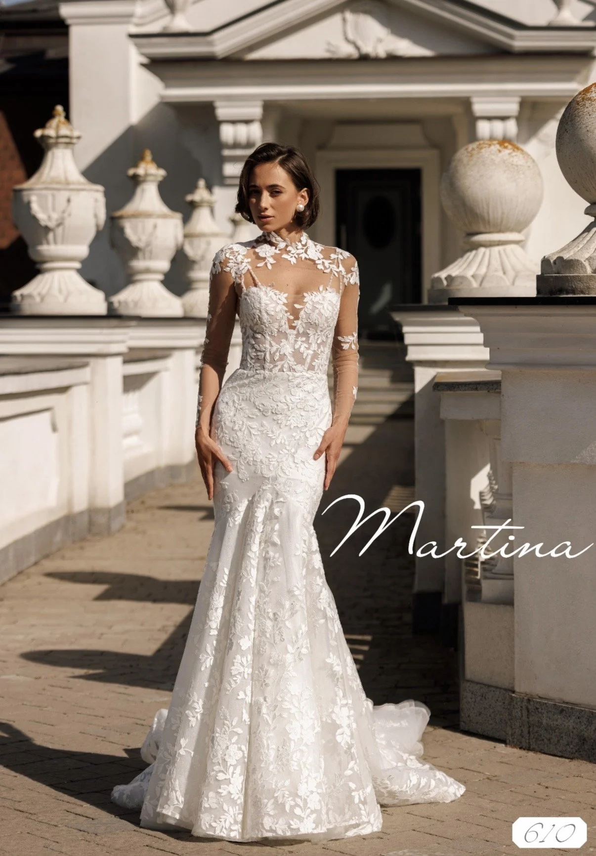 Lace fishtail wedding dress with detachable long sleeve jacket 