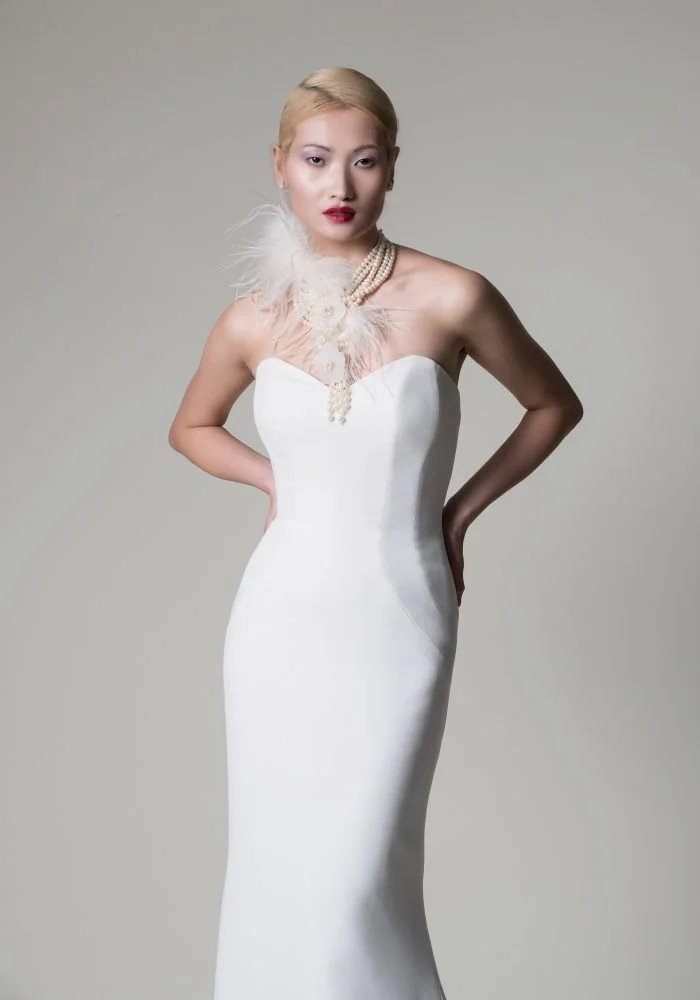 sweetheart strapless wedding dress in heavy crepe fabric