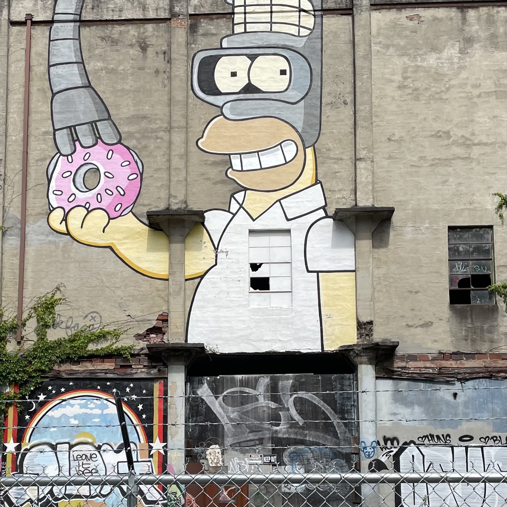 Homer Simpson with donut mural in River Arts District Asheville NC.jpg