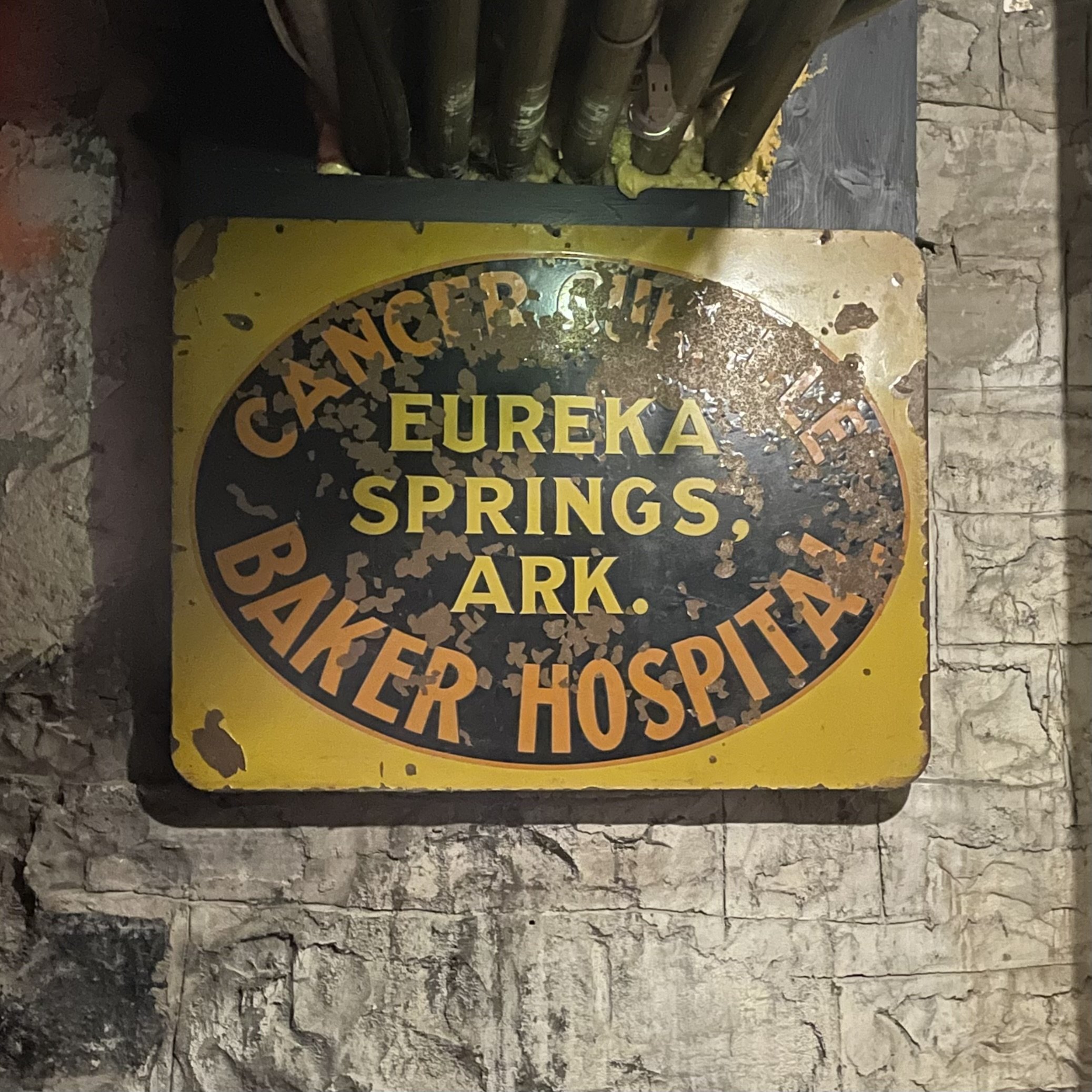 Baker hospital cancer curable eureka springs sign in the crescent hotel morgue.jpg