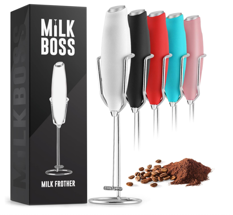 Milk Boss Powerful Milk Frother Handheld With Upgraded Holster Stand - Coffee Frother Electric Handheld Foam Maker