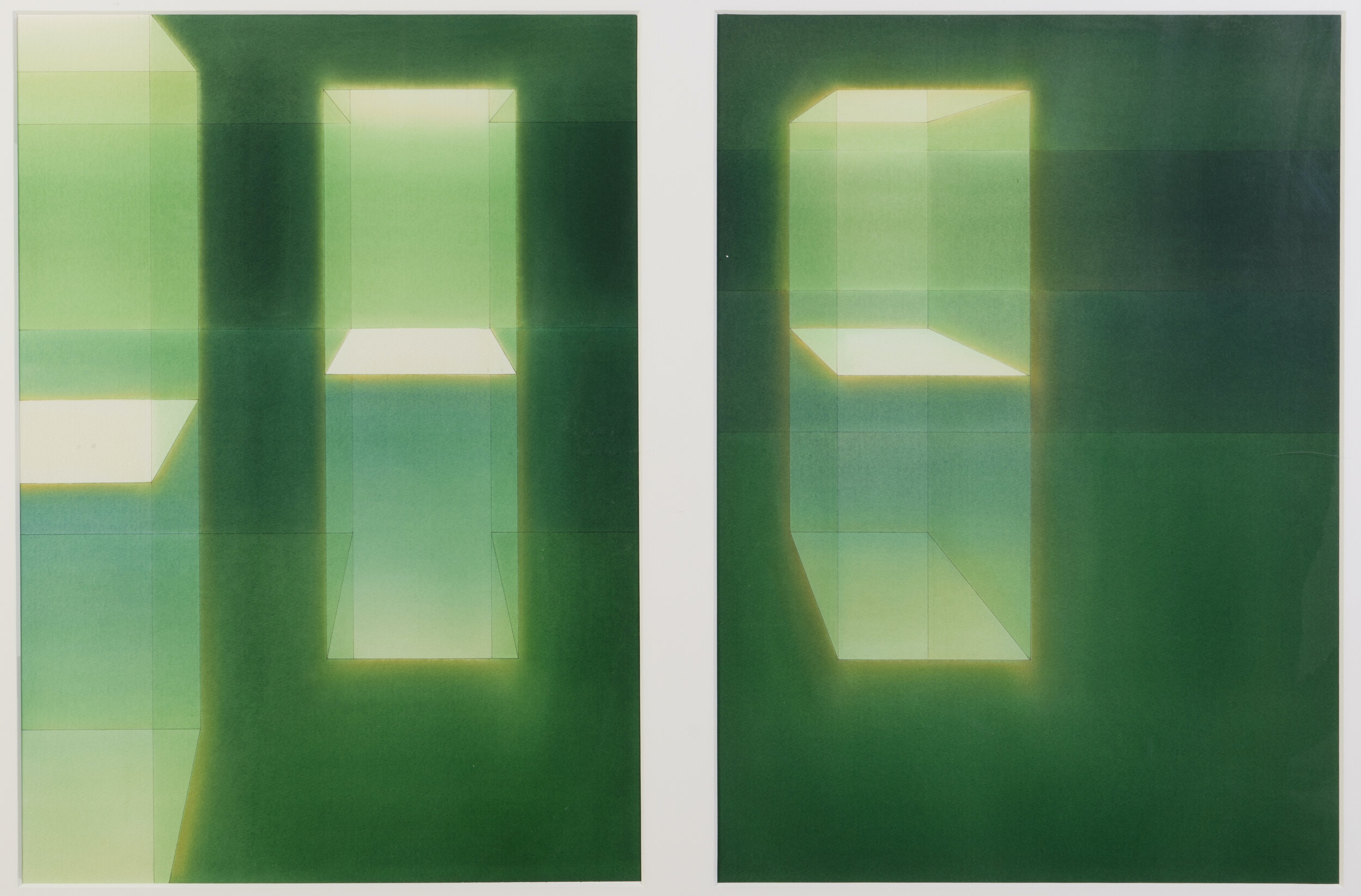   Suspended in Green 1a and 1b , 2005 watercolor on paper 30 × 22 inches (76 × 56 cm) 