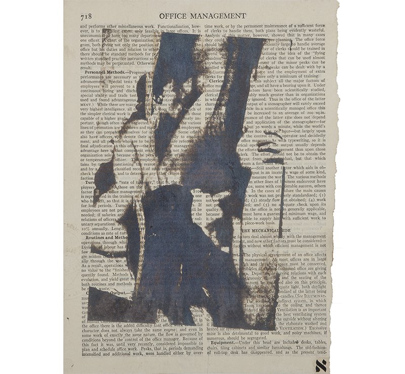   Untitled (Office Management) , 1964 verifax collage on book page 10 × 7.75 inches (25.5 × 19.5 cm) 