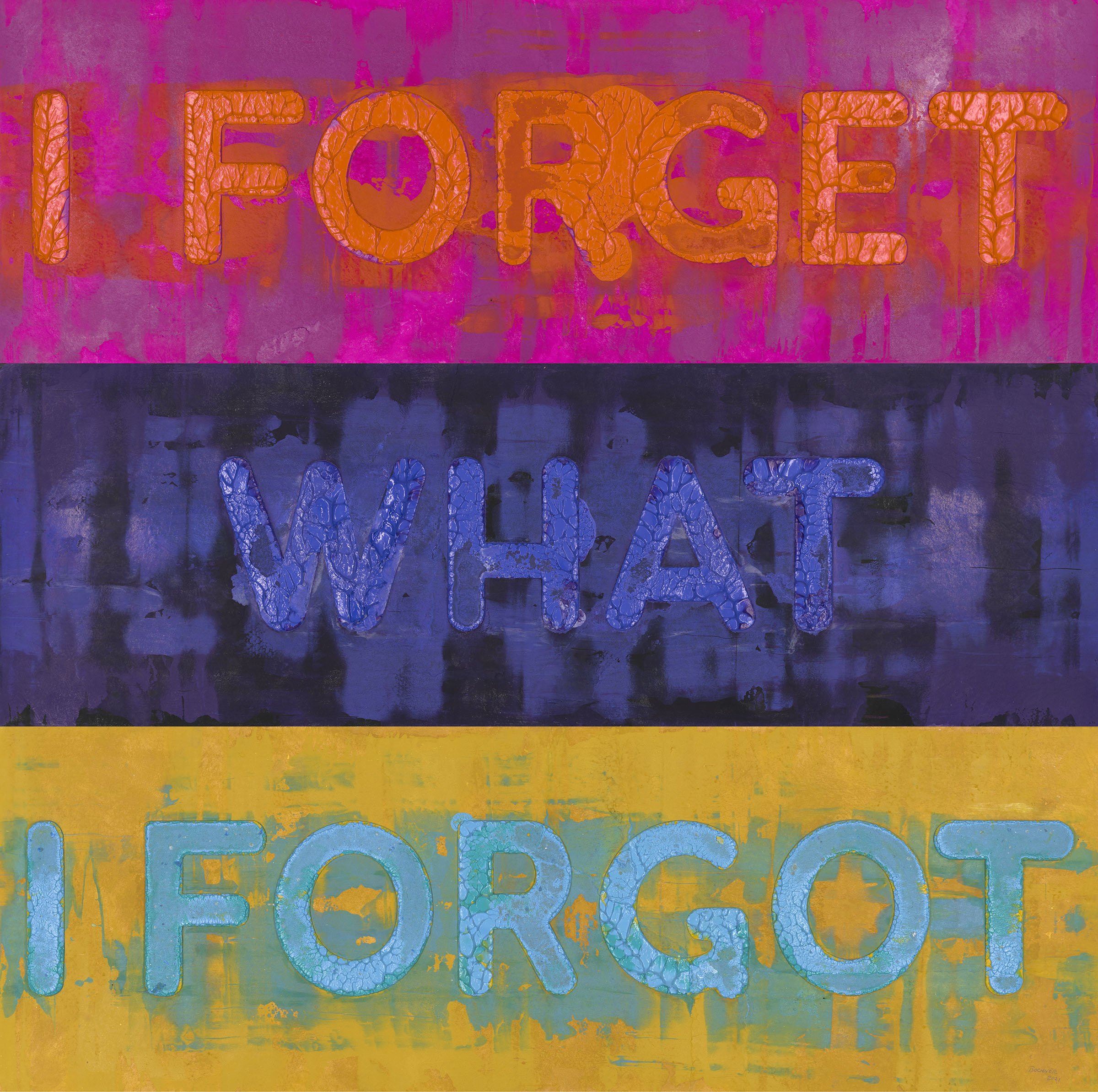   I Forget What I Forgot , 2021 oil on handmade paper in three parts 60 × 60 inches (152.5 × 152.5 cm) 