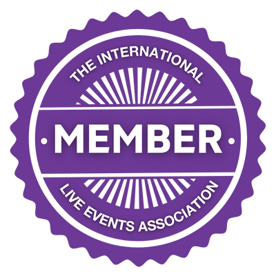 Purple badge with white text reading "The International Live Events Association" and "Member" in the center.