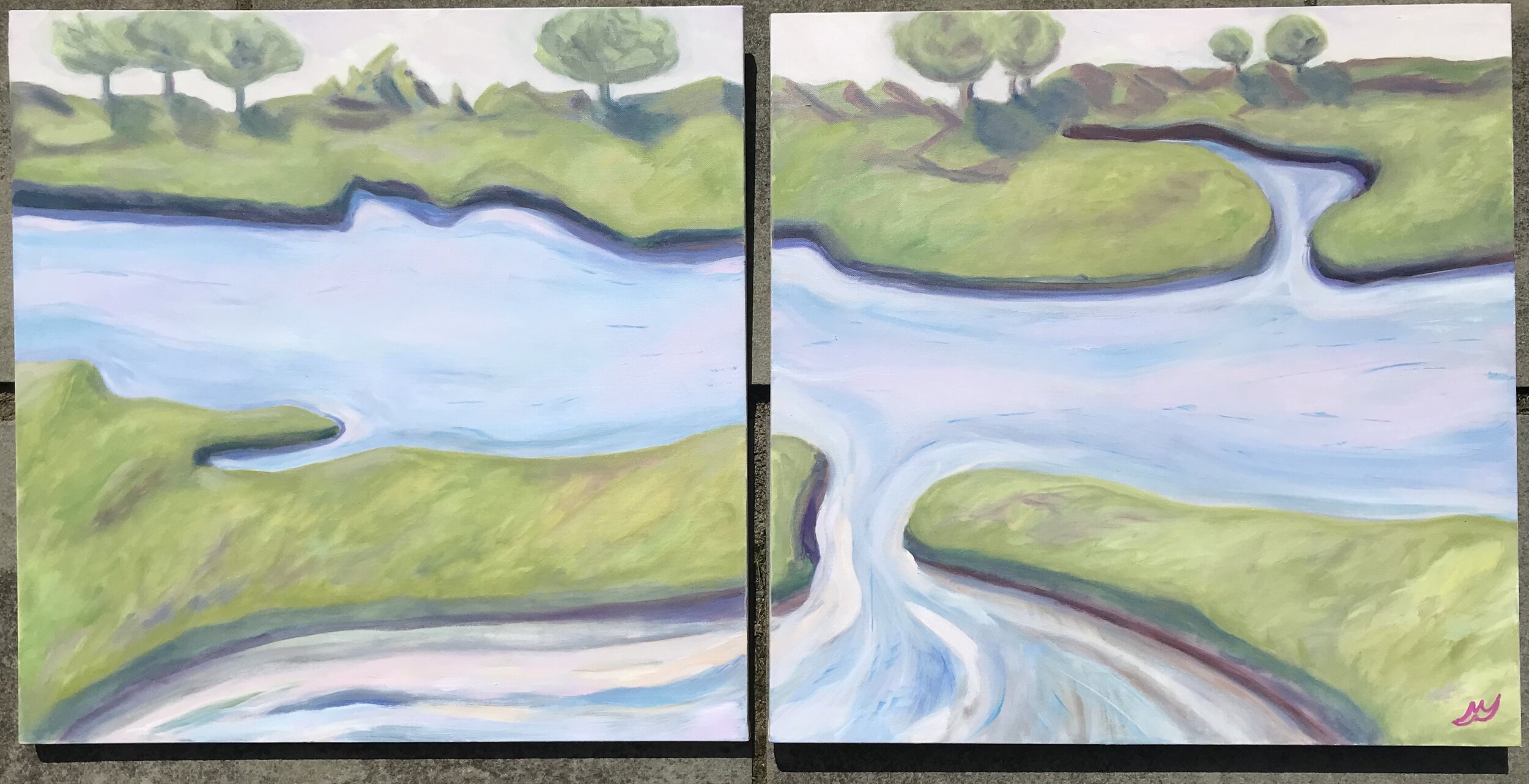 Behind Eel Pond, two canvases 24' x 24"