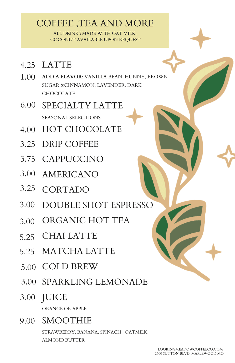 Menu — Looking Meadow Coffee Co
