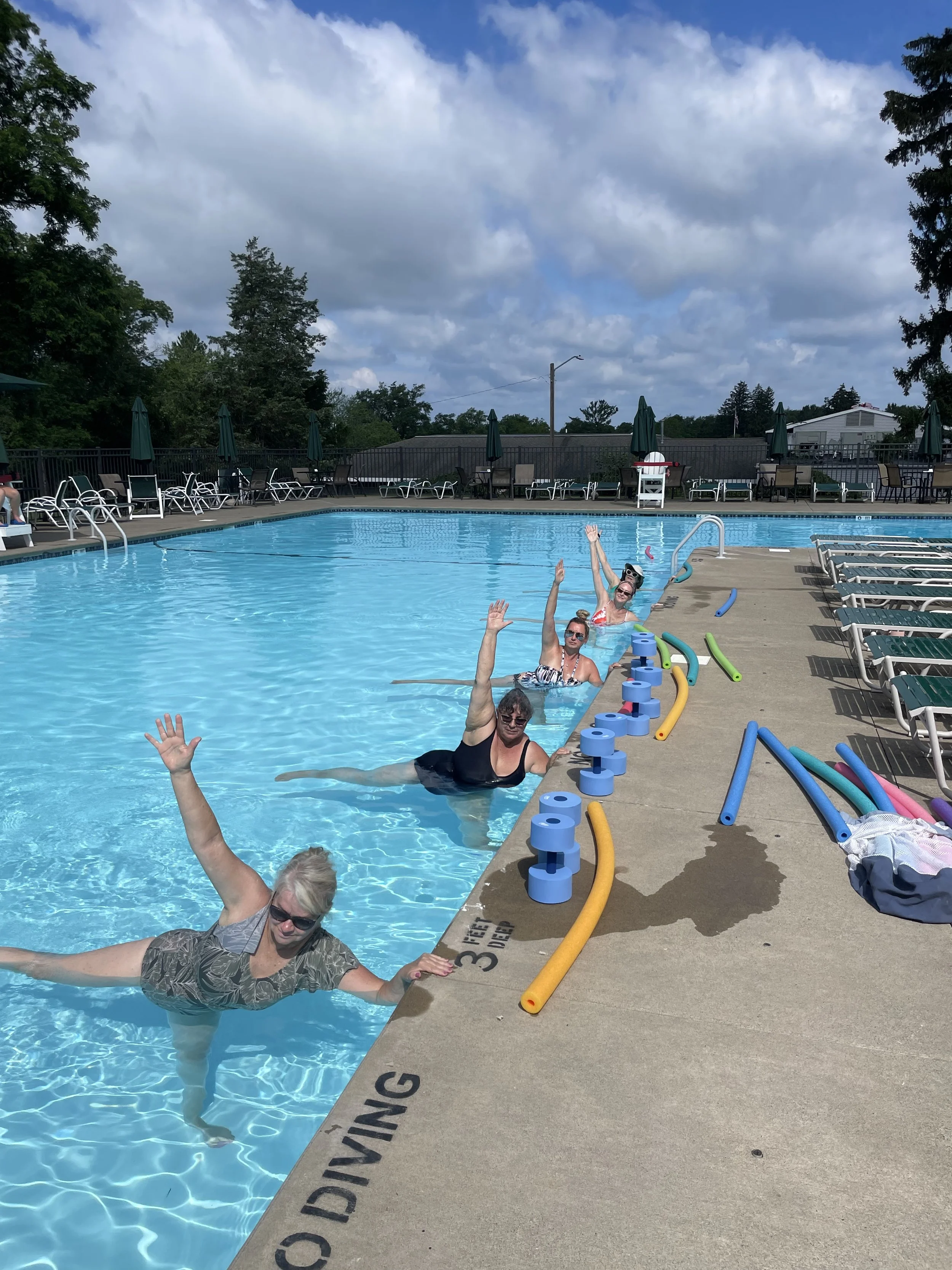 Participants practicing Aqua Yoga with Jaya Yoga at Glen Oak Country Club in Clarks Summit, Pennsylvania.