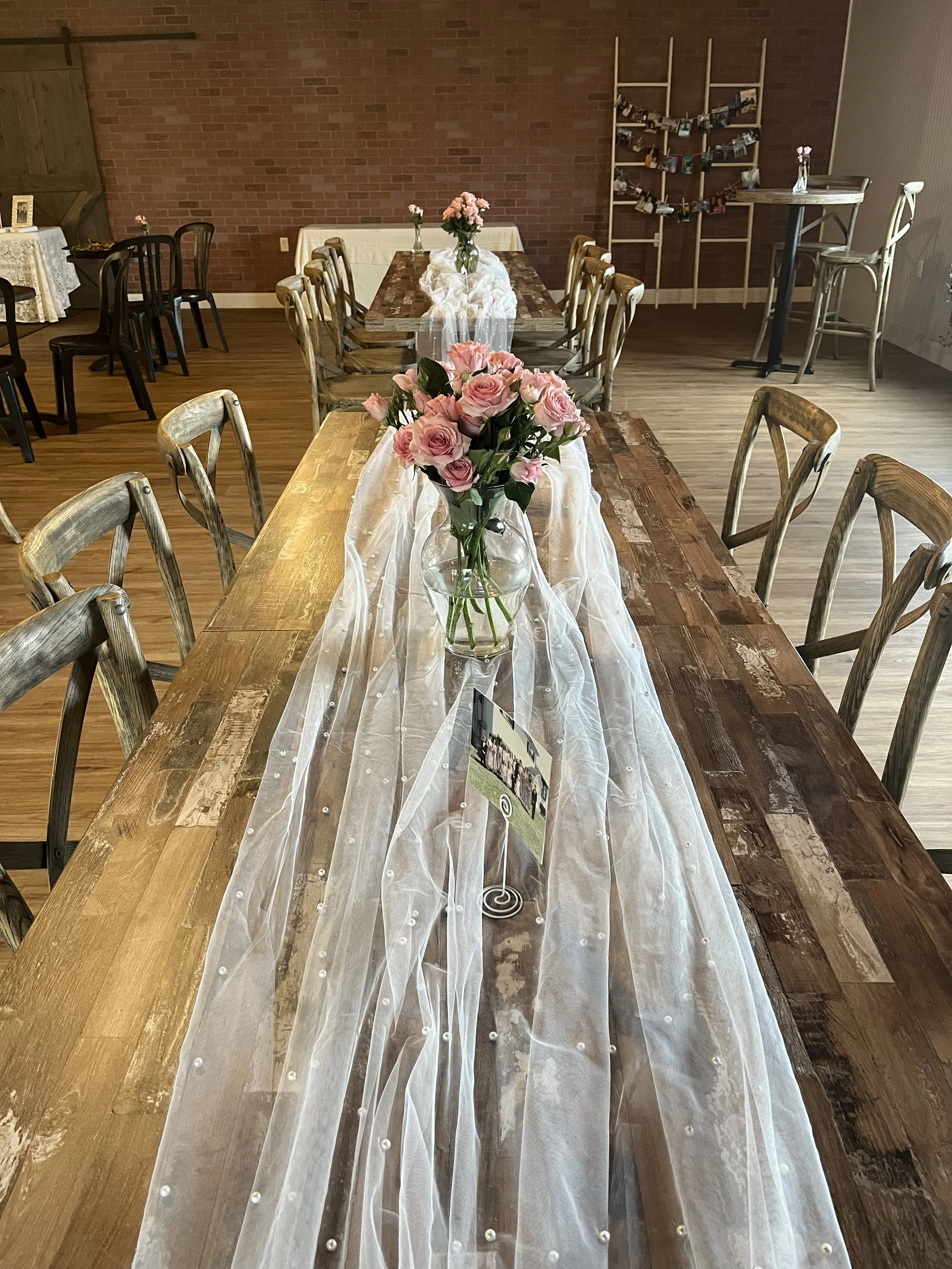 Lace Table Runner & Pink Roses in Jaya Event Space