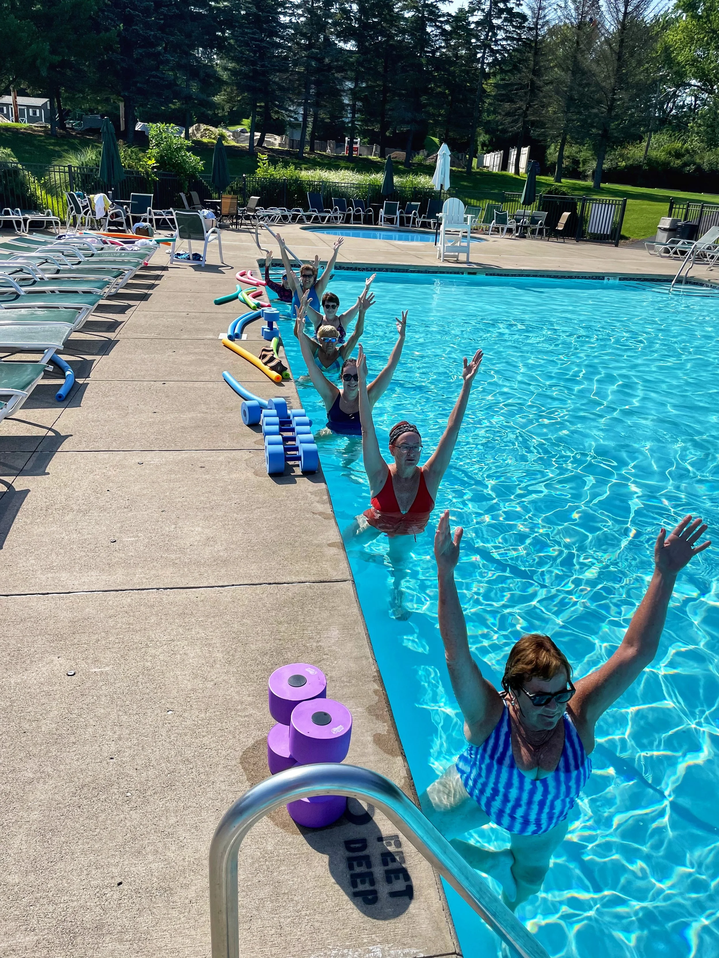 Summer outdoor pool yoga class at Glen Oak Country Club in Clarks Summit, PA with Jaya Yoga.