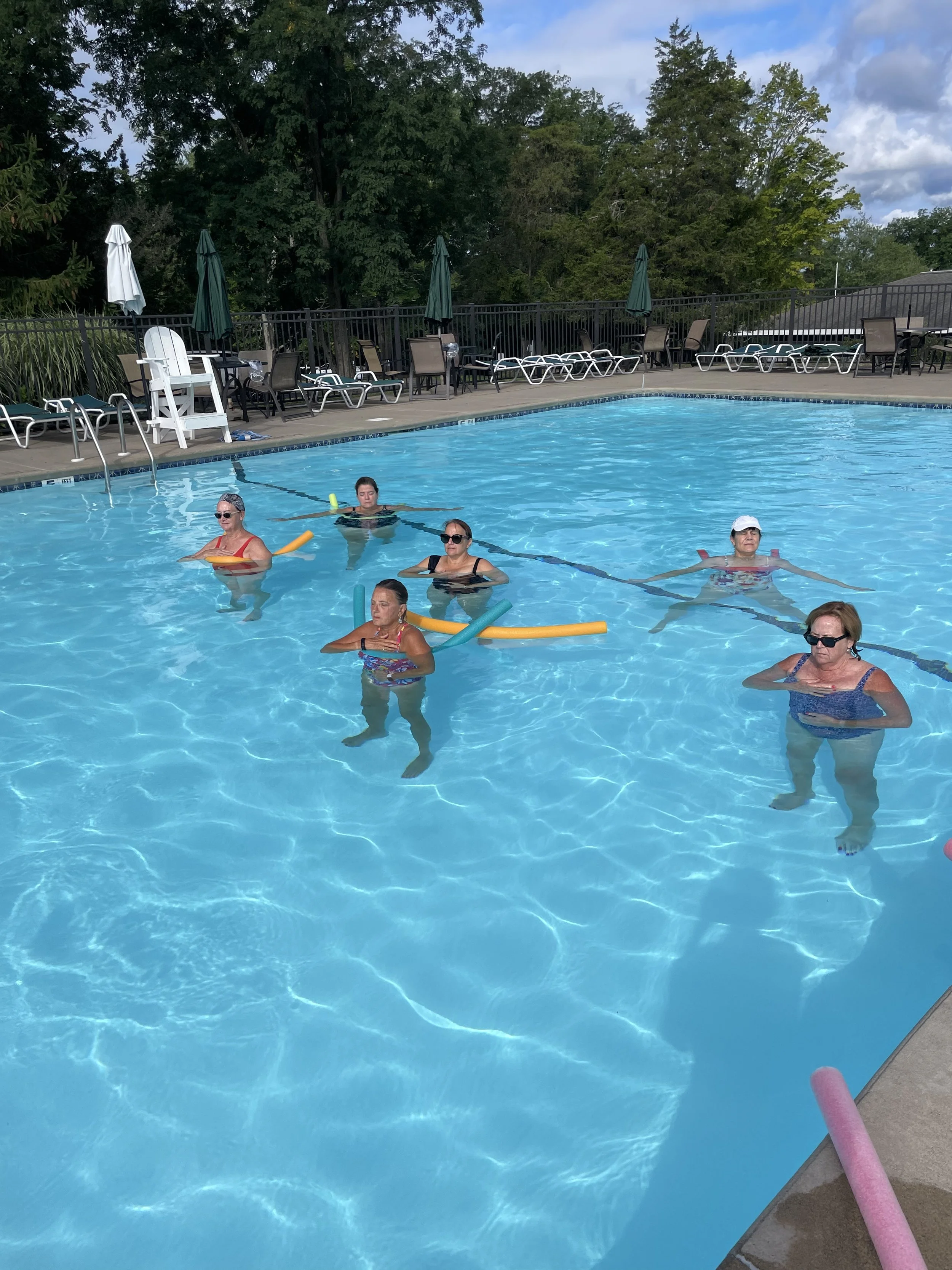 Outdoor Aqua Yoga session at Glen Oak Country Club in Clarks Summit, PA led by Jaya Yoga.