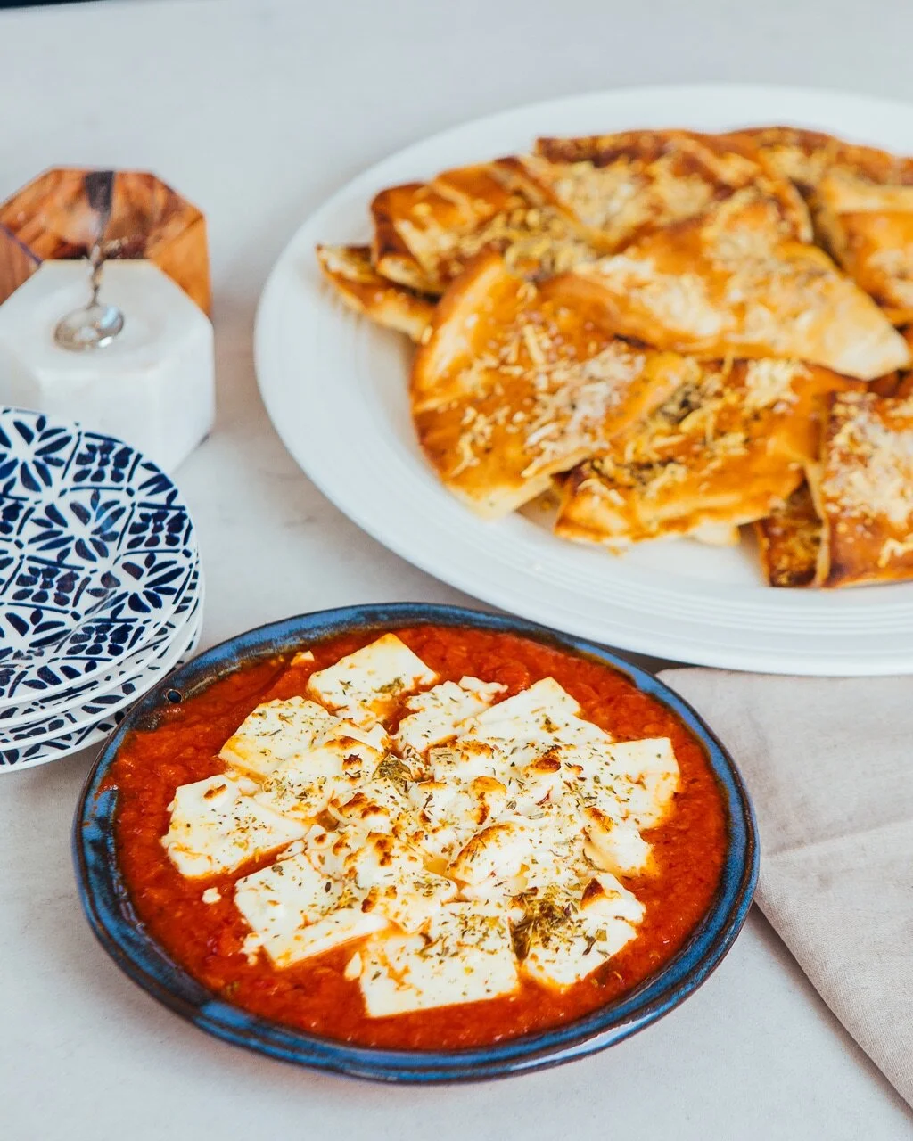 Hot Feta Dip with Toasted Pita Bread
