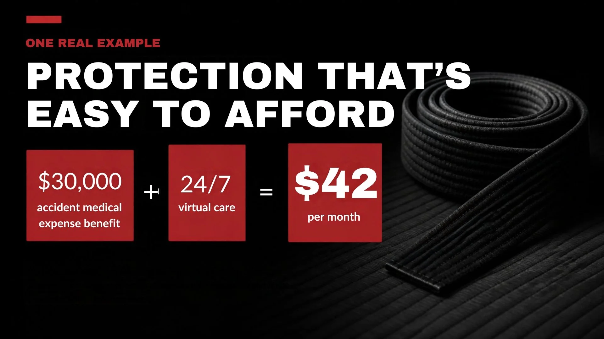 Example quote showing a $30,000 accident medical expense benefit plus virtual care for about $42 per month