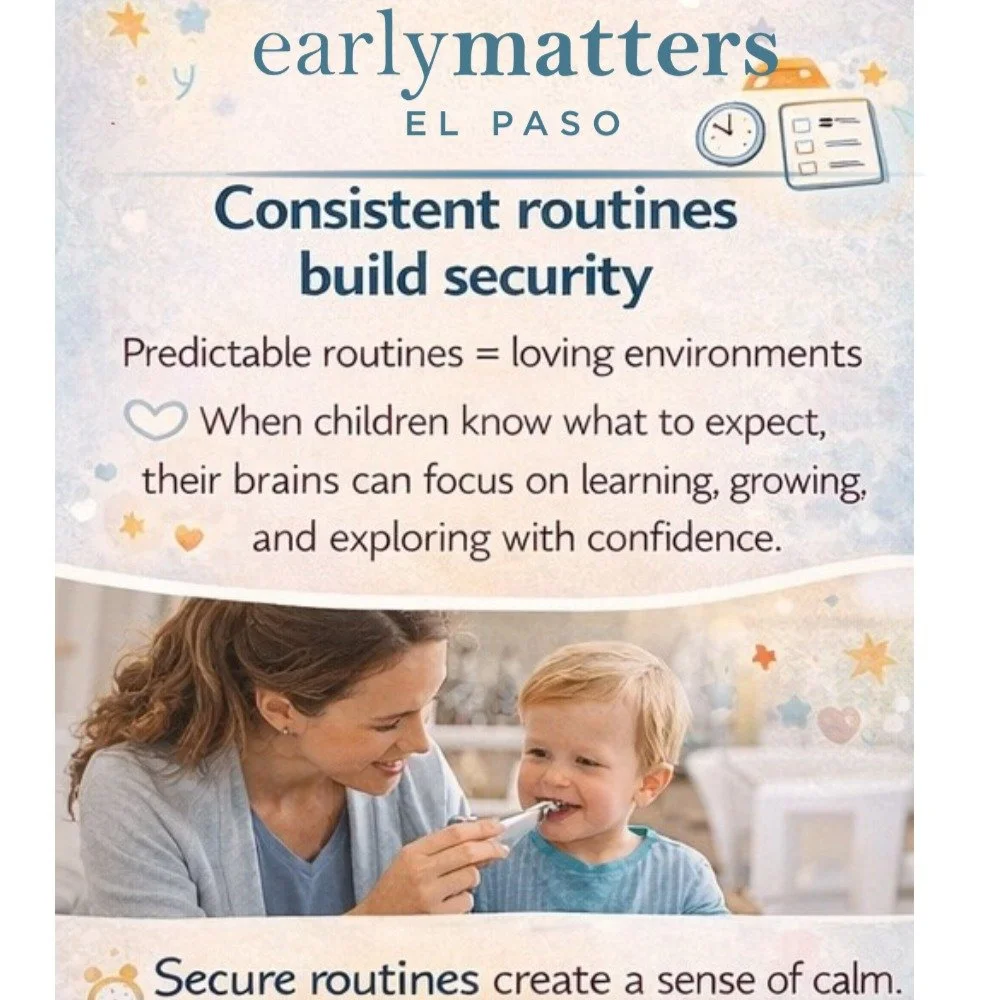 🕒Consistent routines build security.

When children know what to expect throughout their day, they feel safe, supported, and ready to learn. 

Predictable routines help create loving environments where little ones can focus on growing, exploring, an