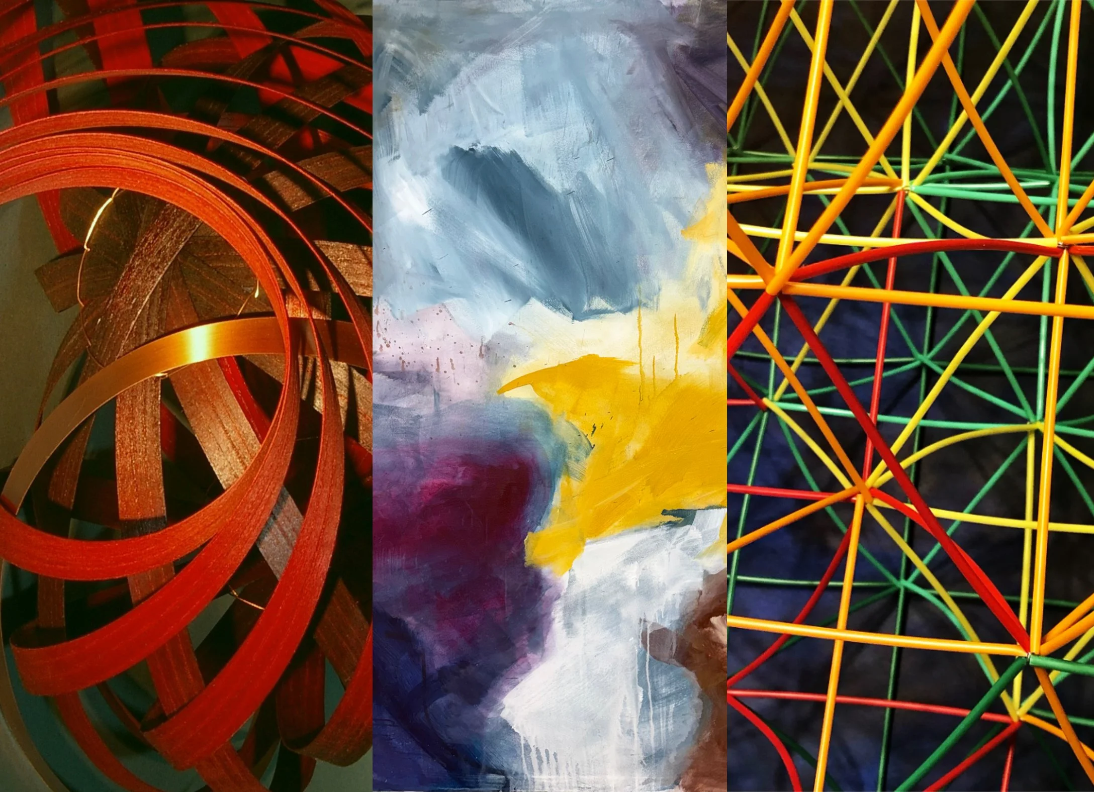 Quantum Entanglement Fiber and Mixed Media show by Talia Johns and Kinetic Large Scale Abstract Works by Jim Lawler