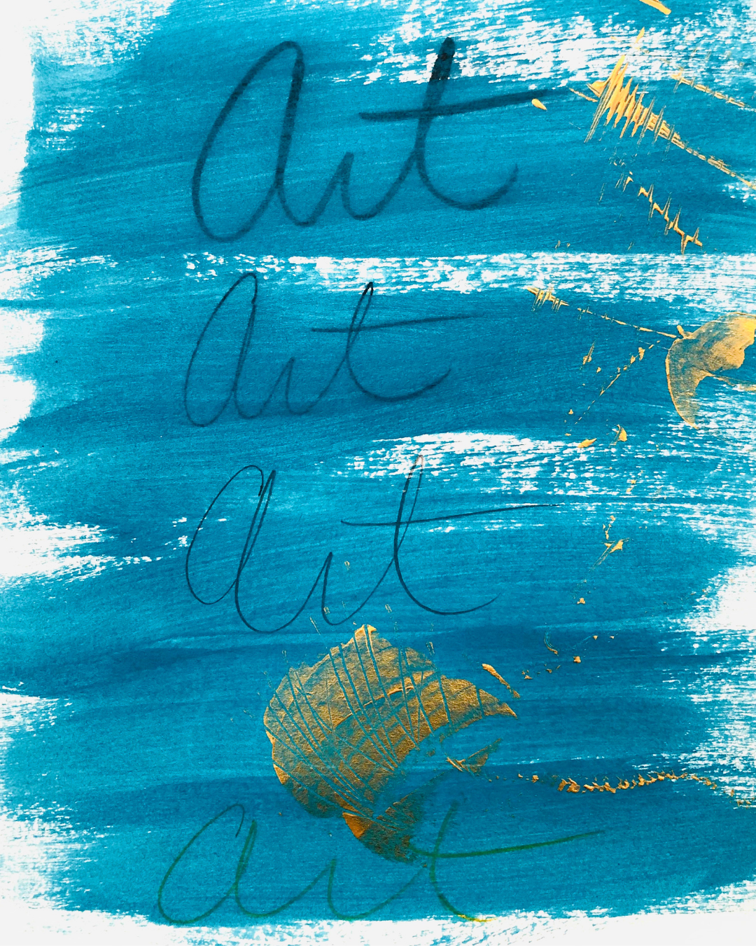 Blue background with the handwritten phrase 'Eat, play, repeat' in script, with gold decorative elements.