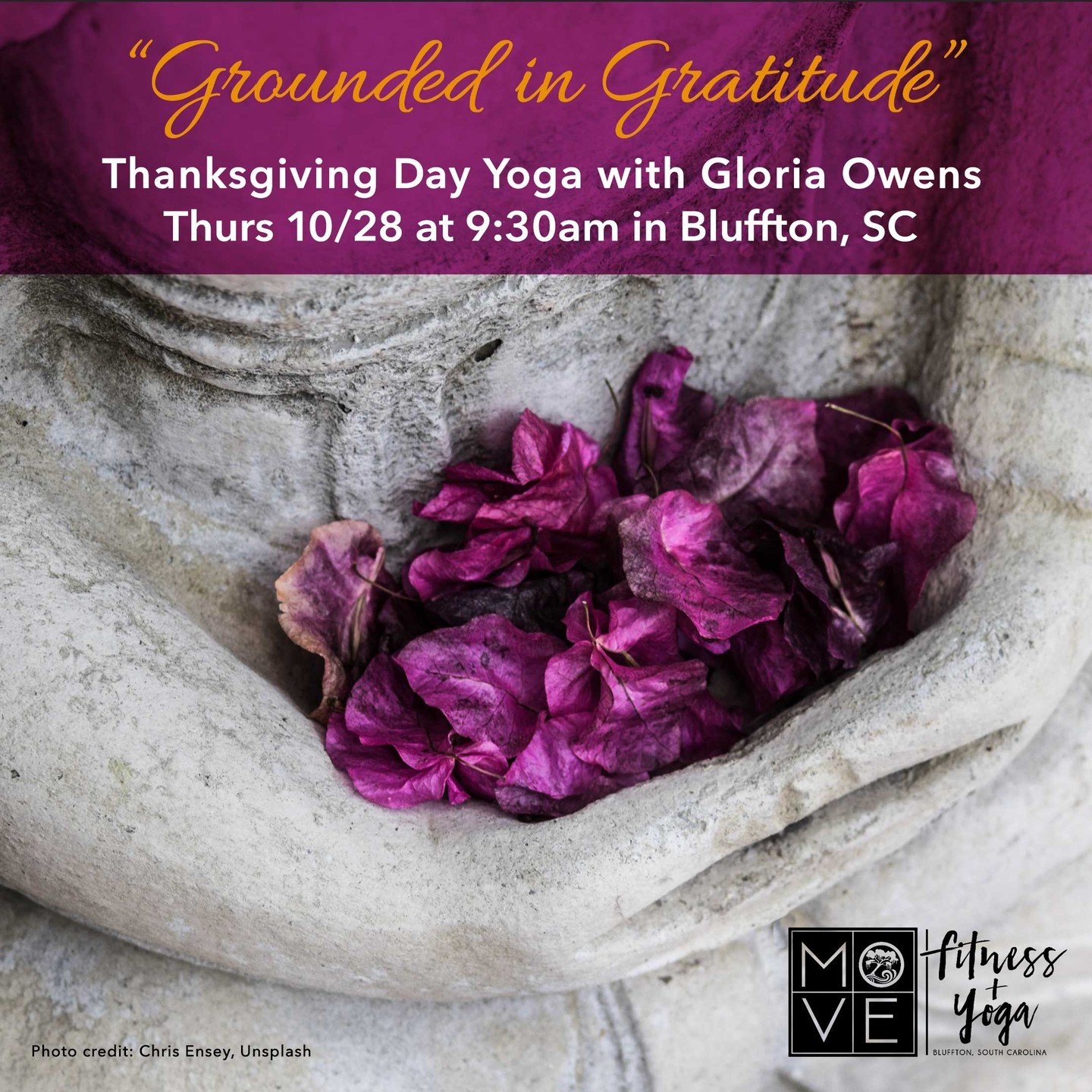 Hey Bluffton &amp; Hilton Head peeps! If you're around this holiday, I'm thrilled to be leading a Thanksgiving morning class at 9:30am @movefitnessbluffton. This is a fun, gentle all-levels class, that will help you feel grounded &amp; peaceful headi