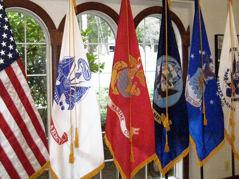 US military flags on display