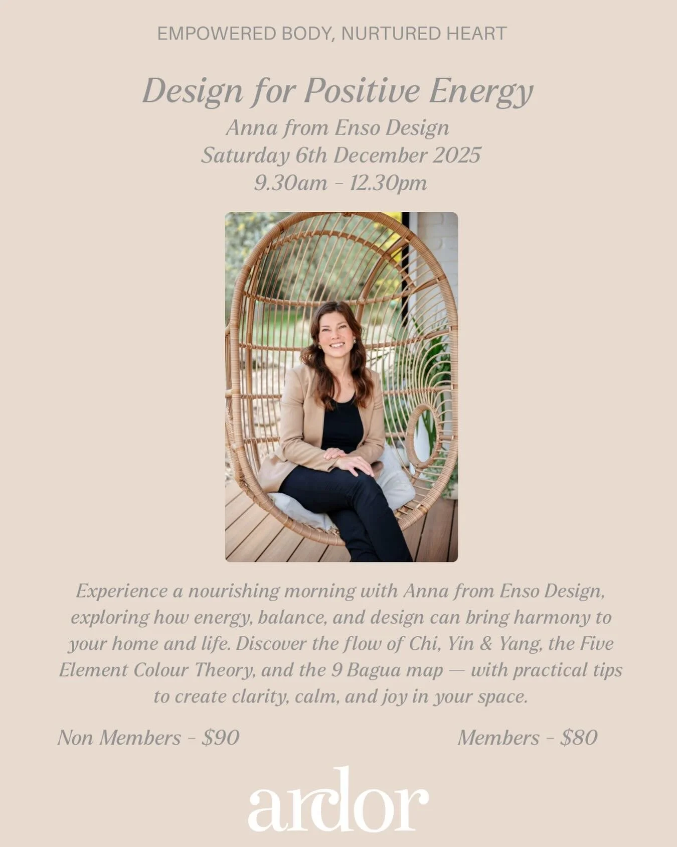 Join us for a nourishing morning exploring the art of Feng Shui &mdash; the ancient practice of creating harmony between our spaces and ourselves. 💫
 
Guided by Anna from Enso Design, you&rsquo;ll learn how energy, balance, and design weave together