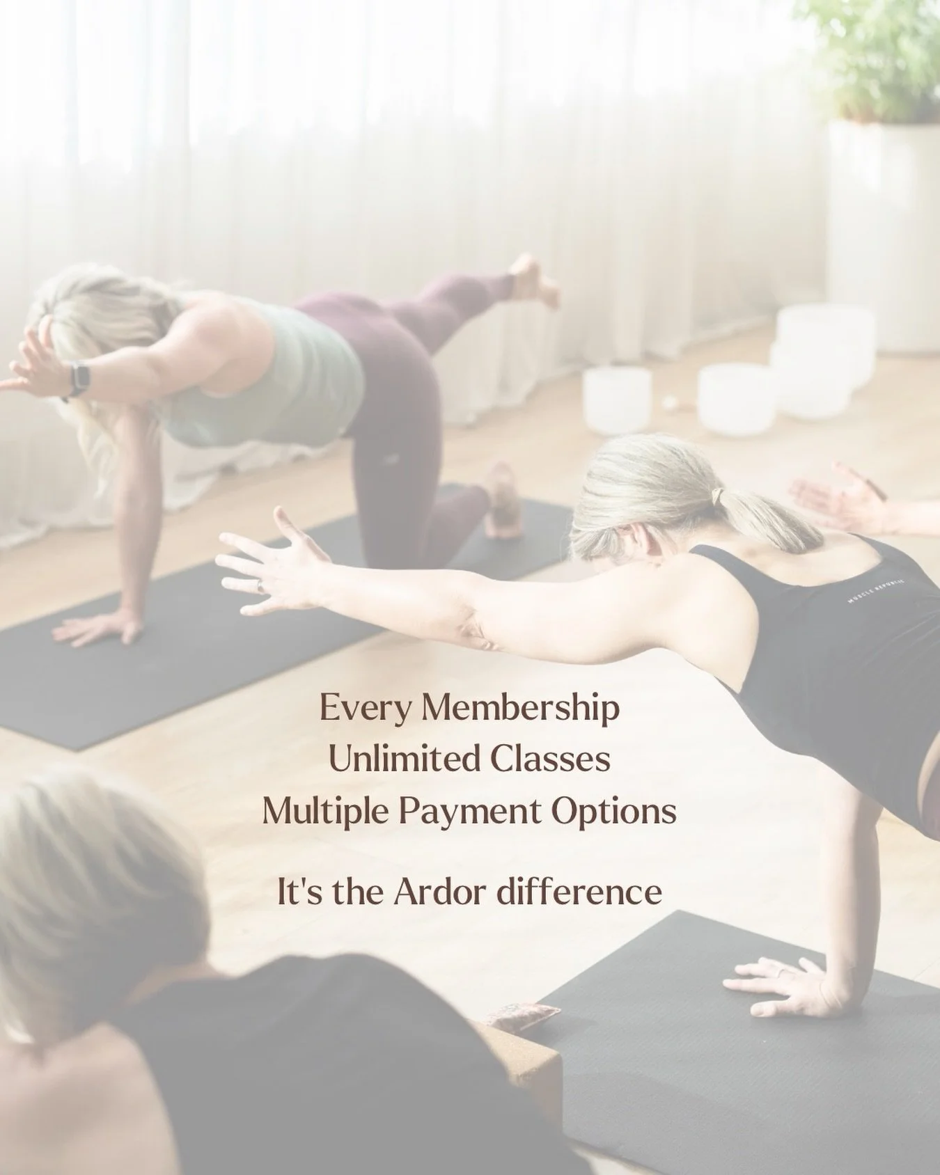 We believe life should be simple, and our Memberships are the same. 

Unlimited Classes, Multiple Payment Options 🤎

💫 6 Month lock in ~ $47 week
💫 6 Month no lock in ~ $62 week
💫 6 Month upfront ~ $1000
💫 3 Month upfront ~ $550

Discount code t