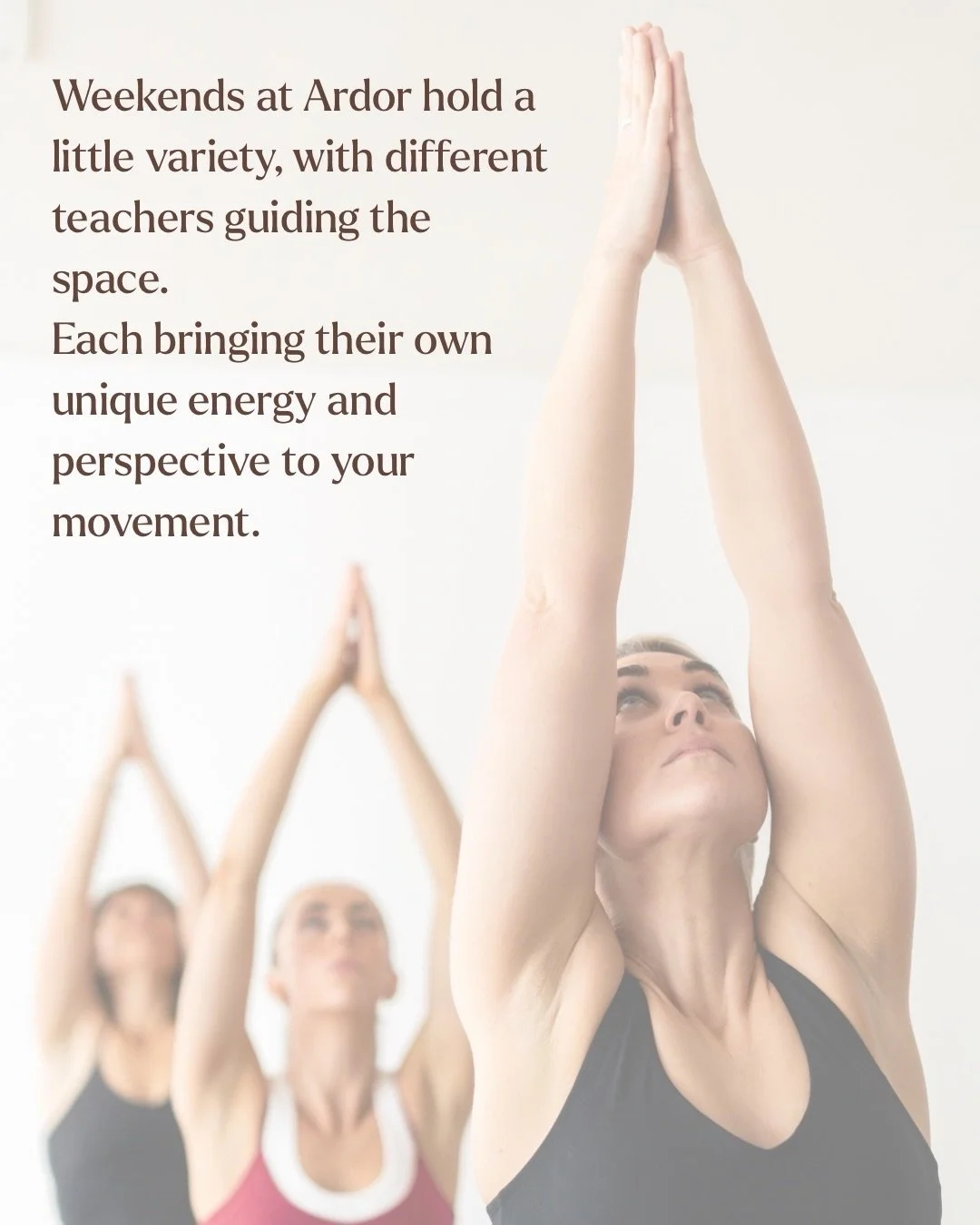 We love weaving a little variety into our weekends 💫

You&rsquo;ll notice different teachers guiding classes, offering fresh perspectives and new ways to move and connect. 

Join us each weekend and enjoy the gentle shift in rhythm 🤎
