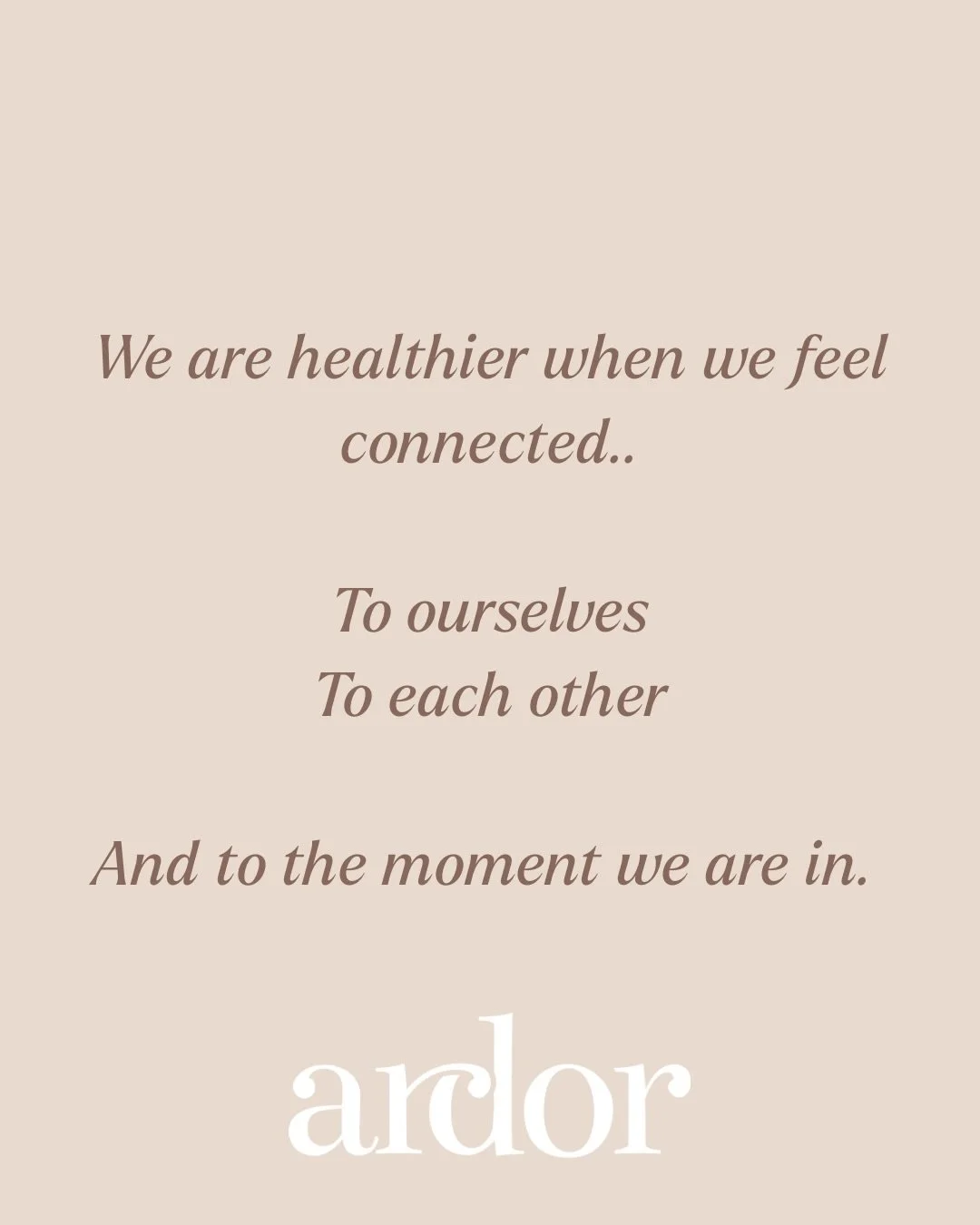 We are healthier when we feel connected&hellip;
To ourselves,
To each other, 
And to the moment we are in 🤎

Never underestimate the power of connection and community.